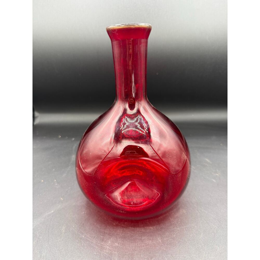 Rare Vintage Hand-Blown Ruby Pinch Decanter by Rainbow Glass